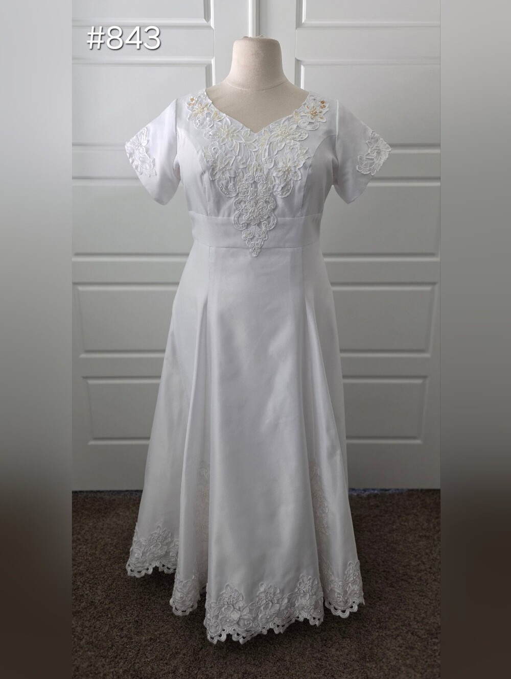 White Satin Ballgown Short Sleeve Wedding Dress